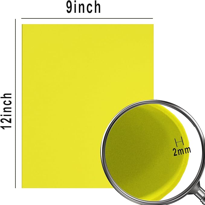 QIDIWIN EVA Foam Craft Sheets - 9x12 Inch 2mm Thick Versatile Non-Adhesive Foam for DIY, Cosplay, Scrapbooking, Classroom Projects - Durable, Flexible, Perfect for Crafting, 12 Pack(Yellow)