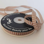 Micomon Khaki and White Woven Edge Plaid Ribbon 100% Polyester Gingham Ribbon 25 Yards Each Roll (3/8"Khaki)