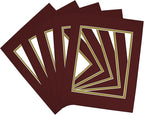 Golden State Art, 11x14 Double Mats for 8x10 - for Photos, Pictures, Frames - Acid-Free, 5 Pack, Maroon Over Old Gold