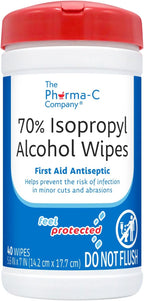 The Pharma-C Company -70% Isopropyl Alcohol Wipes [6 pack - 40ct Canisters] - Bulk IPA First Aid Antiseptic Wound Cleaner with Moisture Lock Lid. For minor cuts, scrapes, and burns.