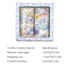 MAFELOE 2 Meters Long 12 Rolls Washi Tape Set, Decorative Adhesive Supplies for Scrapbook Journaling Junk Bullet Art Collage-Floral Print Series-Blue (HZ-3Y-SHMJ-01)