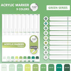 Water Based Acrylic Paint Markers Green, 9 Colors Acrylic Paint Pens Set with Soft Brush Tip, Marker Pen for Rock Painting, Egg, Wood, Glass, Paper, Mugs, Acrylic Painter Ink (Green Series)