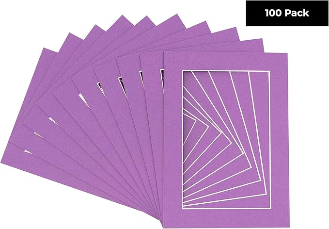 5x7 Mat for 8.5x11 Frame - Precut Mat Board Acid-Free Dark Purple 5x7 Photo Matte For a 8.5x11 Picture Frame, Premium Matboard for Family Photos, Show Kits, Art, Picture Framing, Pack of 100 Mats