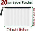 AUSTARK 20 Pcs Zipper File Bags, Plastic Mesh Pouch, Board Game Storage, Waterproof Bags for Office School (B6 Size 7.6''x5.3'', White and Black)