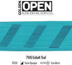 OPEN Slow-Drying Acrylics by GOLDEN, Cobalt Teal, 2 fl oz. tube, Professional Acrylic Paint, Semi-Opaque
