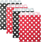 KEYYOOMY 100 Pcs Red and Black Candy Buffet Bags Small Cookie Bag Polka Dot Paper Treat Bag for Wedding Birthday Party (5 inch x 7 inch)