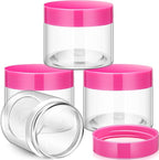 SATINIOR 12 Pack 6 oz Plastic Container Jars with Lids Round Clear Travel Cosmetic Container Slime Jars for Toiletries, Lotion, Cream, Ointments, Makeup, Rhinestone, Samples, Kitchen Storage(Pink)