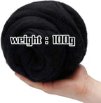 3.53oz Wool Roving Yarn, Wool Felting Supplies, Pure Wools, Chunky Yarn, Spinning Wool Roving for Needle Felting Wet Felting DIY Hand Spinning (Black)
