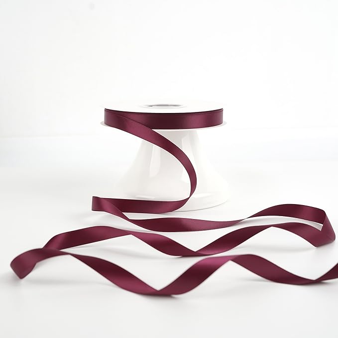 HUIHUANG Wine Red Satin Ribbon 1/2 inch X 50 Yards Continuous, Maroon Double-Faced Satin Ribbon for Gift Wrapping, Bows, DIY Crafts, Flower Bouquet, Wedding, Christmas Decor, Birthday