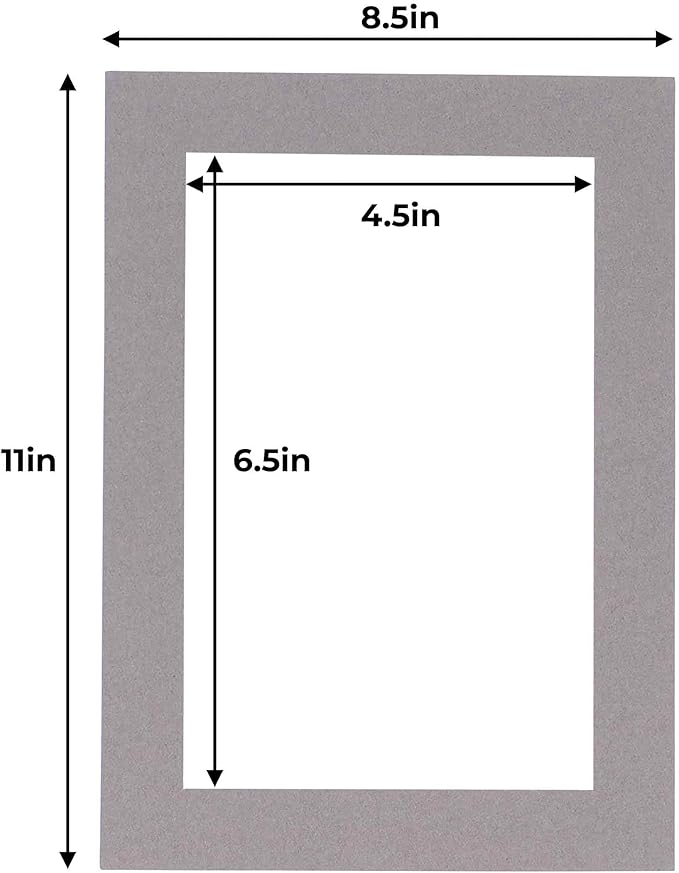 5x7 Mat for 8.5x11 Frame - Precut Mat Board Acid-Free Show Kit with Backing Board, and Clear Bags Charcoal 5x7 Photo Matte Made to Fit a 8.5x11 Picture Frame Matboard for Framing, Pack of 1 Mat