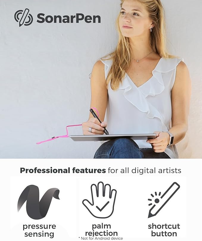 SonarPen - Pressure Sensitive Smart Stylus Pen with Palm Rejection and Shortcut Button. Battery-Less. Compatible with Apple iPad/iPhone/Android/Switch (Red)