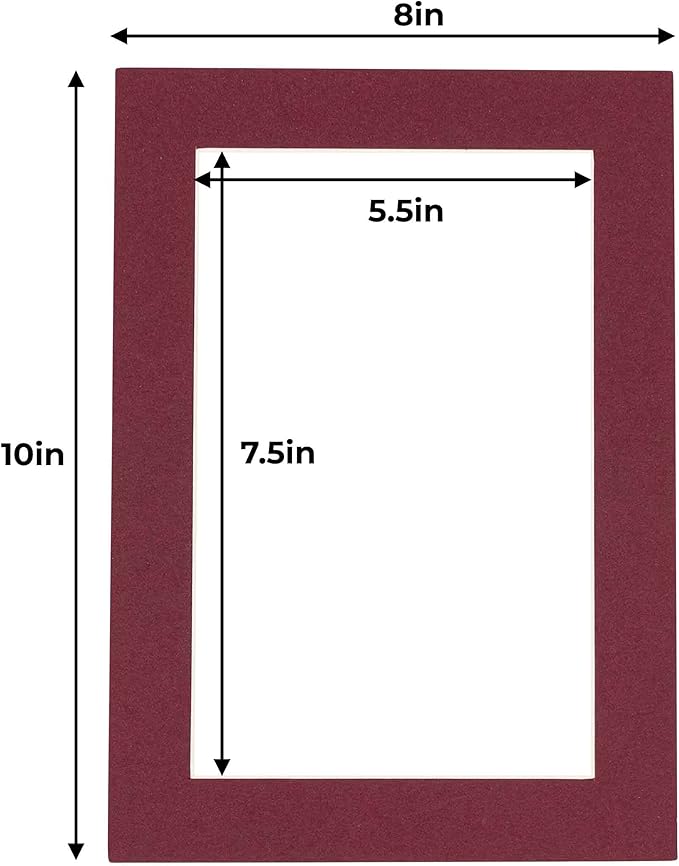 Poster Palooza 8x10 Mat for 6x8 Photo - Precut Maroon Picture Matboard for Frames Measuring 8 x 10 Inches - Bevel Cut Matte to Display Art Measuring 6 x 8 Inches - Acid Free Pack of 25 MATS