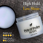 Pete & Pedro HAIR PUTTY - Strong Hold, Matte Finish, Low Shine Hair Clay for Men, Ideal for Hairstyling & Grooming Medium, Messy, & Shorter Hairstyles | Water soluble, As Seen on Shark Tank, 2 oz.