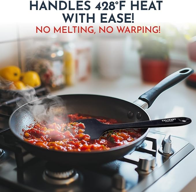 Culinary Couture 4-Piece Black Baking Spatula Set - Rubber Spatulas Silicone Heat Resistant, BPA-Free - Spatula Set for Nonstick Cookware - Silicone Baking Utensils