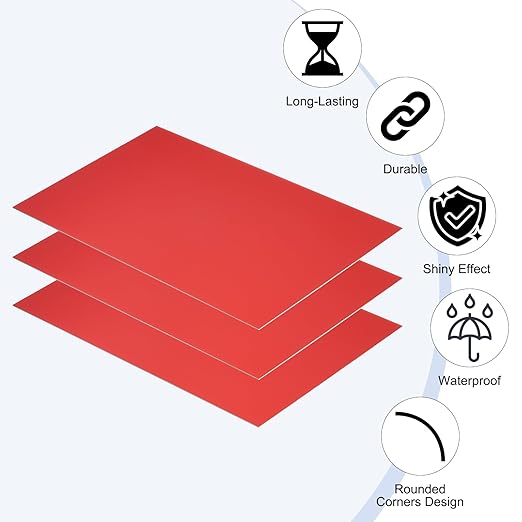 PATIKIL 6x10 Inch Anodized Aluminum Sheet Metal, 3Pcs Laser Plates Engraving Blanks 0.5MM Thin Rectangle for Crafting DIY House Laser Engraving, Red