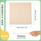 12 Pack 12 x 12 x 1/4 Inch-6mm Thick Basswood Sheets for Crafts Unfinished Plywood Boards Square Crafts Wood Sheets for DIY Laser Projects, Wood Burning, Engraving, Staining, Architectural Mode