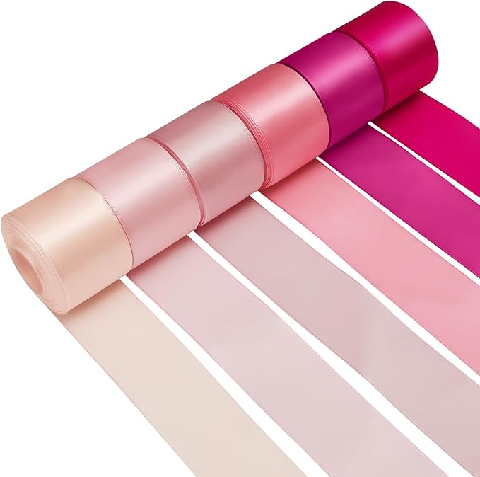1-1/2 Inch Pink Satin Ribbons for Crafts, 6 Rolls Single-Faced Pink Assorted Ribbons for Gift Wrapping Flower Bouquet Wedding Invitations Bridal Shower Hair Bows Garland Party Decor