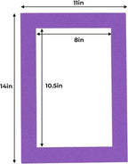11x14 Mat for 8.5x11 Photo - Precut Purple Picture Matboard for Frames 11 x 14 Inches - Bevel Cut Matte to Display Art 8.5 x 11 Inches - Acid Free Pack of 10 MATS with Backing Boards & Clear Bags