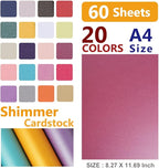 UCEC Cardstock Paper, 8.5'' x 11'', 60 Sheets 20 Colors, Shimmer Cardstock Paper, Double-Sided Rainbow Bright Card stock Paper for DIY Art, Crafts, Scrapbook, Card Making, School Supplies, 250 GSM