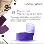 Ribbon Bazaar Sheer Organza Wired Ribbon - 100% Polyester Wire Edged Ribbon for Floral Decor, Table Arrangements, Apparel Embellishment & More - 1-1/2" Purple 25yd