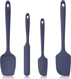 600ºF Heat Resistant Spatulas, High Heat Food Safe Semless Kitchen Silicone Scraper Set for Cooking Baking Mixing Scraping Stirring Nonstick Cookware Pan Bowl (4Pcs,Midniaht Blue)