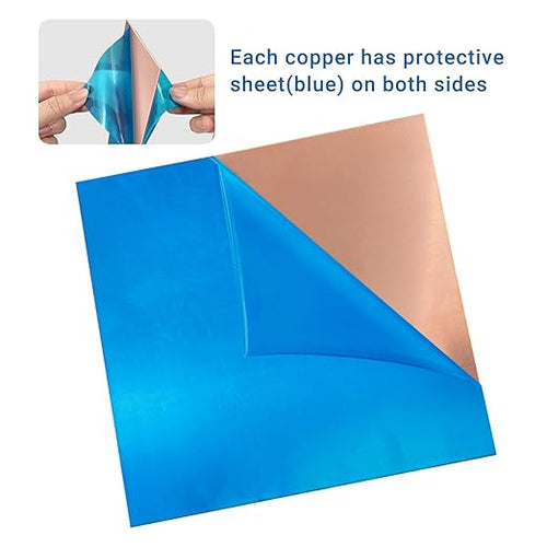 1 Pieces 99.9% Pure Copper Sheet, 8" x 8", 24 Gauge(0.5mm) Thickness, Film Attached Copper Plate, Great for JewelrPure Copper Sheety, Crafts, modelers