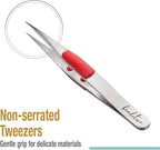 Beaditive High Precision Heavy-Duty Tweezers With Cushion - 4.7" Craft Tweezers for Sewing, Beading & DIY Crafts - Non-Serrated, Fine Point Tips - Stainless Steel Needle Nose Hobby Tweezers (Fuchsia)