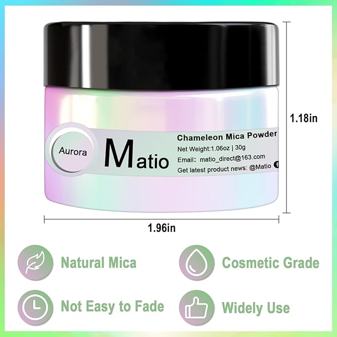Matio Chameleon Mica Powder, 1.06oz/ 30g Cosmic Rainbow White Chrome Powder, Pearlescent Effect Color Shift Pigment for Resin Craft, Soap Candle Dye, Nail Art, Makeup, Bath Bomb,Paint,Slime Pigment