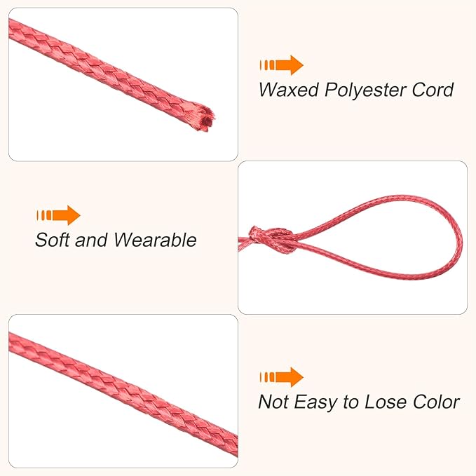 MECCANIXITY Waxed Cord 1.2mm Waxed Polyester Cord 175 Yard Wax String for Bracelet Making,Necklaces, Beading,Jewelry Making and DIY Crafts(Watermelon Red)