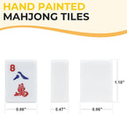 Mahjong Tile Set,166 White Tiles Mahjong Set,4PCS Mahjong Racks with Pushers,Travel Mahjong Set with Flower Carrying Bag