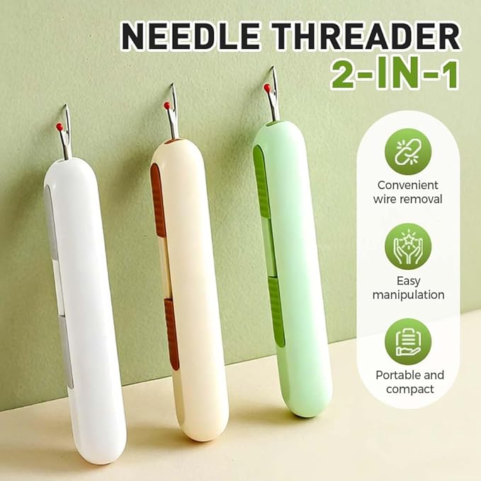 2 in 1 Needle Threader Seam Ripper, Upgraded Sewing Kit Tool for Needle Threading and Seam Removal, Quilting Stitching Supplies for Elderly and Sewing Enthusiasts (Orange)