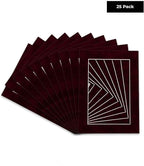 Pack of 25 Acid Free 8.5x11 Mats Bevel Cut for 7x9 Photos - Dark Red Suede Precut Matboards With Backing Boards and Clear Photo Mat Bags For Pictures, Photos, Framing - 4-ply Thickness