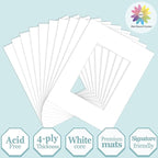 MBC Mat Board Center, 10 Pack 8.5X11 for 5X7 White Picture Mats Frame Mattes, Bevel Cut, Acid Free, 4-Ply Thickness