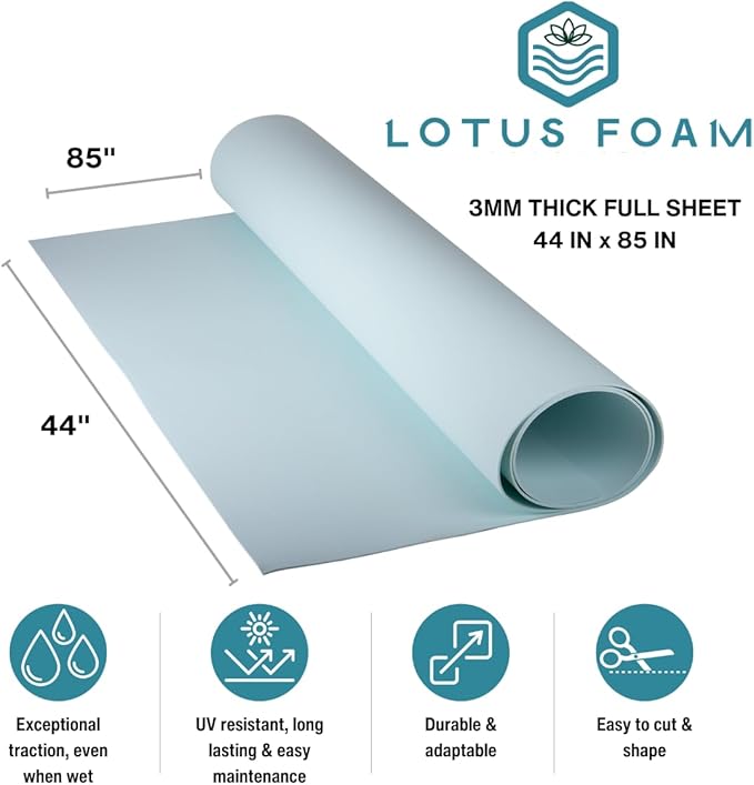 LotusFoam Large 3mm EVA Foam Sheet - 44"x 85" High Density Foam 130 kg/m3 for Cosplay, Costumes, Crafts, Flooring, Outdoor Use - 35 Colors (Sea Blue) - Sea Blue