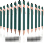12 PCS 2 in 1 Stylus Ballpoint Pen with Stylus Tip, 1.0 mm Black Ink Metal Pen Stylus Pen for Touch Screens (Rose Gold & Green)