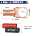 haisstronica 10pcs 4 AWG - 1/2" (M12) Battery Cable Lugs, Heavy Duty Copper Wire Lugs with 10pcs 3:1 Adhesive Heat Shrink Tubing, 4 Gauge Wire Connectors Battery Terminal Connector, Battery Cable Ends