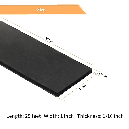 DOBTIM Solid Neoprene Rubber Strips with Adhesive Backing 1/16 (.062)" Thick x 1" Wide x 25' Long, Self Adhesive Rubber Sheets, Rolls & Strips for DIY Gaskets Crafts Pads Seals Warehouse Flooring
