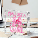 Positive Affirmation Gifts for Women Friends, Preppy Desk Decor Acrylic Sign 4X4 Inch, Pink Coquette Bow Desk Accessories Decorative Signs for Table Top Cubicle Room Office