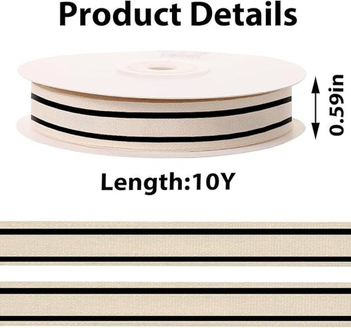10 Yards × 3/5 Inch Black Natural Cotton Ribbon, Double Sided Webbing Straps Ribbons, Birthday Wedding Valentines Ribbons for Crafting, DIY Sewing, Gift Wrapping