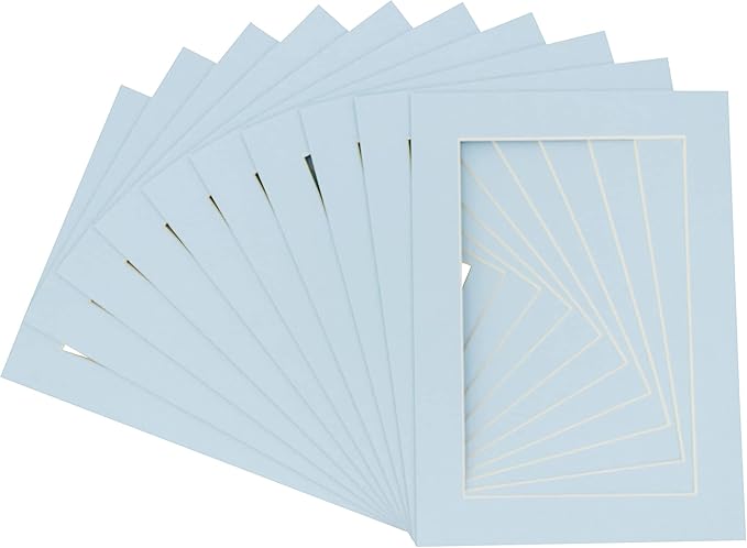 5x7 Mat for 8.5x11 Frame - Precut Mat Board Acid-Free Baby Blue 5x7 Photo Matte For a 8.5x11 Picture Frame, Premium Matboard for Family Photos, Show Kits, Art, Picture Framing, Pack of 100 Mats