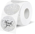 1.5" Holographic Direct Thermal Label Stickers, Round Printable Rainbow Glitter Thermal Printer Sticker Labels for Gift Wrapping, Self-Adhesive DIY Custom Logo Design- Glitter Silver
