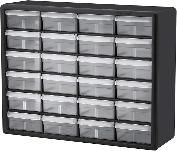 Akro-Mils 10124 24 Drawer Plastic Parts Storage Hardware and Craft Cabinet, 20-Inch x 16-Inch x 6.5-Inch, Black