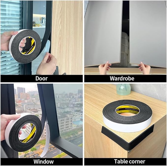 2 Pack EVA Single-Sided Adhesive Black Foam Tape, 1.2inx9.84FT Single-Sided Sealing Strip Foam Pad Sponge Tape Window Weatherproof, Self-Adhesive Insulation Sealing Tape