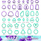 PTFJZ Polymer Clay Cutters for Earring Making - 160pcs Clay Tools Set with Earrings Accessories, 42+8pcs Different Shape Plastic Clay Cutters (Style B- Green+Purple)