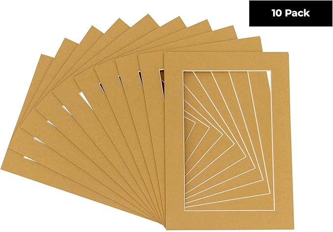8x10 Mat for 6x8 Photo - Precut Rattan Beige Picture Matboard for Frames 8 x 10 Inches - Bevel Cut Matte to Display Art 6 x 8 Inches - Acid Free Pack of 10 MATS with Backing Boards & Clear Bags