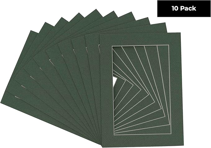 8x10 Mat for 6x8 Photo - Precut Hunter Green Picture Matboard for Frames Measuring 8 x 10 Inches - Bevel Cut Matte to Display Art Measuring 6 x 8 Inches - Acid Free Pack of Ten MATS
