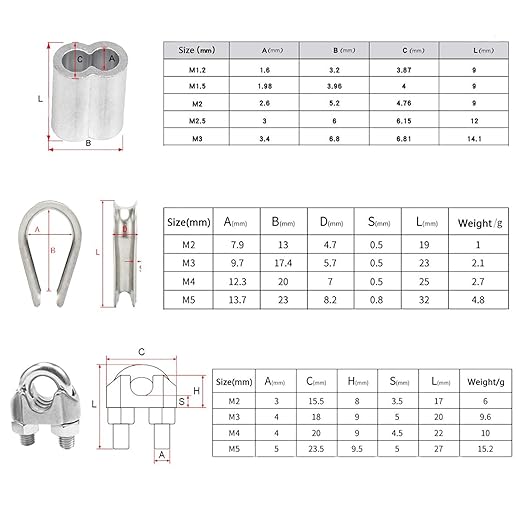 1/8 Inch Stainless Steel Wire Rope Kit, 7x7 Strands, 165 ft Length, With Cable Cutters, Sleeves, Thimbles, Clips, For Climbing Plants, Deck Railing, Fencing, Outdoor Hanging