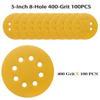 100PCS 5 Inch 8 Hole Sanding Discs 400 Grit,Gold Round Hook and Loop Sandpaper for Random Orbital Sander