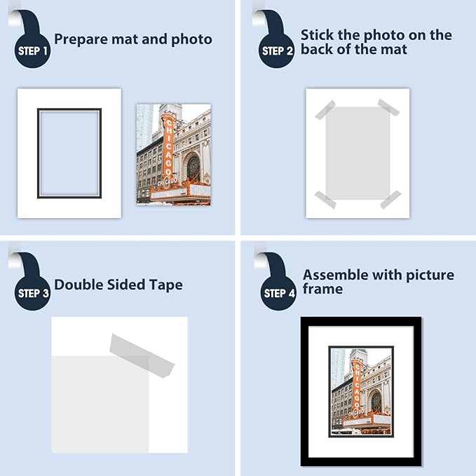 Mat Board Center, Double Mat - Acid Free, 8-ply Thickness, White Core - for Pictures, Photos, Framing (White Over Black, 8x10 for 5x7, Pack of 5)