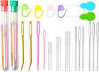 Hekisn 45Pcs Large Eye Blunt Yarn Needles kit, Assorted Sizes Bent Tapestry Darning Needle, Sewing Needles with Needle Threaders & Stitch Markers for Knitting Crochet (Green&Red)